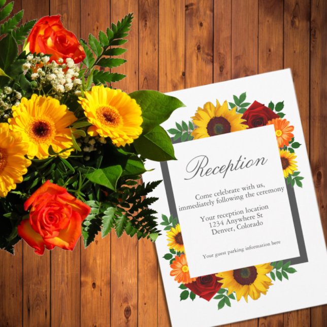 Cartão De Informações Rosa de girassol Recepção de casamento flórica (Criador carregado)