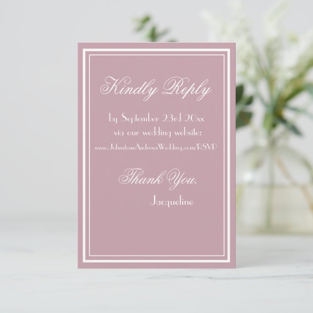 Cartão De Informações Rosa Desbotado Branco Borda Fancy Branco Script RS (Em pé/Frente)