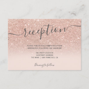 Cartão De Informações Rosa dourado brilho ombre rubor script recepção