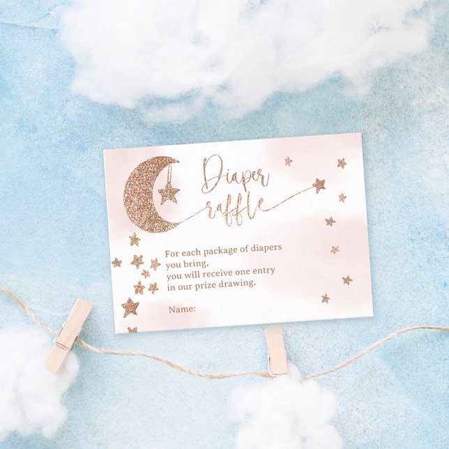 Cartão De Informações Rosa dourado estrelas da lua nuvens ripas fralda (Criador carregado)