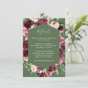 Cartão De Informações Rosa e Burgundy Floral 7 Detalhes - Verde