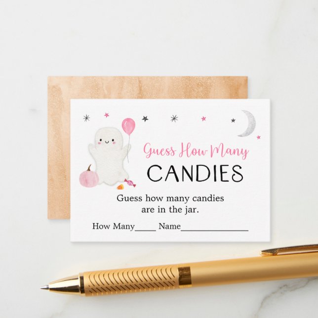 Cartão De Informações Rosa Fantasma Halloween Adivinha Quantos Jogos (Frente/Verso In Situ)