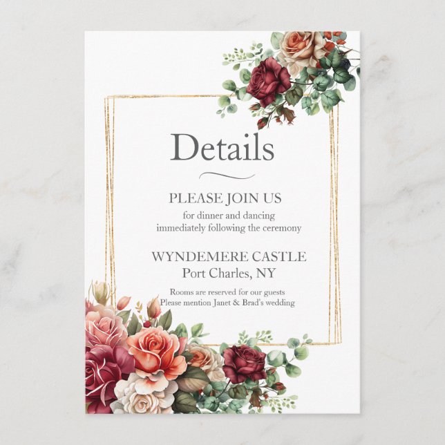 Cartão De Informações Rosa Floral Eucalipto (Frente)