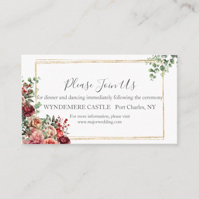 Cartão De Informações Rosa Floral Eucalyptus Wedding (Frente)