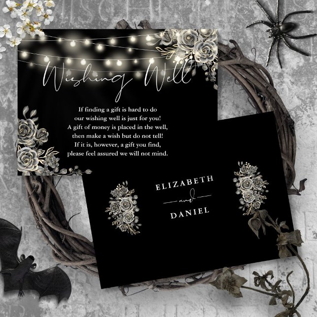 Cartão De Informações Rosa Gótica Negra Luzes Desejando Bem Casamento (Black Gothic Rose Lights Wishing Well Wedding Enclosure Card)
