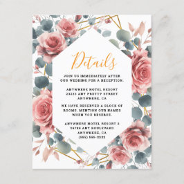 Cartão De Informações Rosa Pó Elegante Malva Rosa Dourado Floral