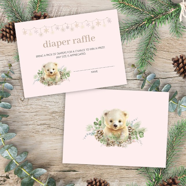 Cartão De Informações Rosa, podemos esperar Chá de fraldas Fralda Raffle (cute pink polar bear theme we can bearly wait baby shower diaper raffle card inserts for diaper gift)