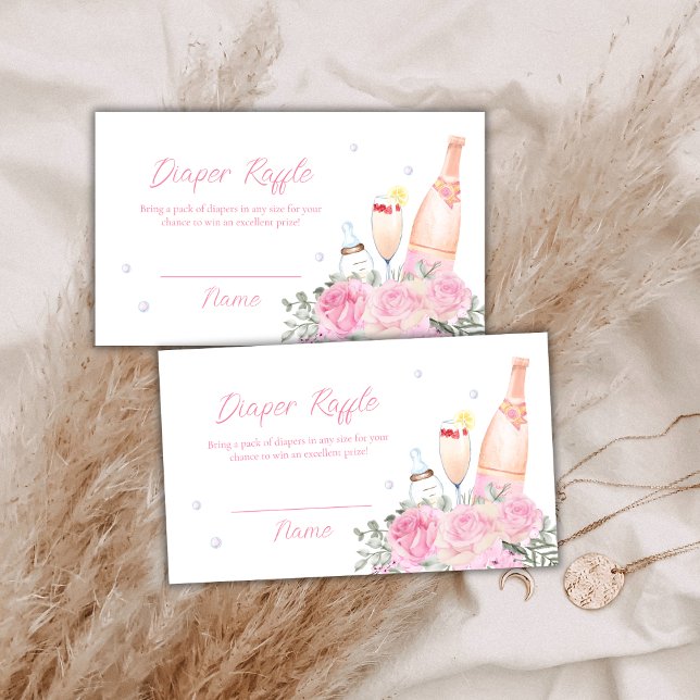 Cartão De Informações Rosa Poppin Fralda de Champanhe Chá de fraldas Raf (Rose Poppin Champagne Diaper Raffle Baby Shower Enclosure Card)
