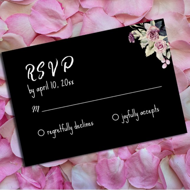 Cartão De Informações Rosa rosa-d-água rosa preto casamento RSVP (Criador carregado)