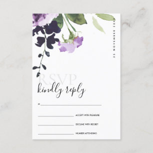 CARTÃO DE INFORMAÇÕES ROSA ROXO LILÁS FLORAL AQUARELA CASAMENTO RSVP