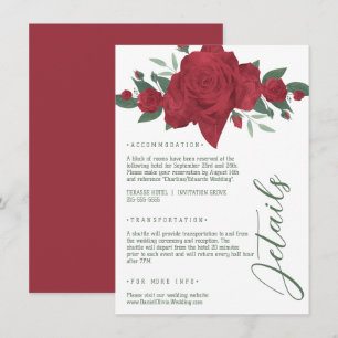 Cartão De Informações Rosa vermelha Boho Wedding