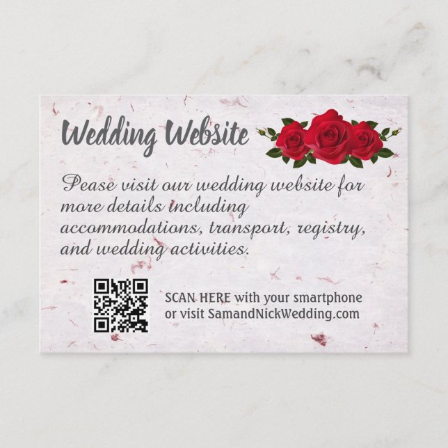 Cartão De Informações Rosa vermelha Wedding (Frente)