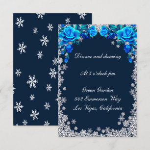 Cartão De Informações Rosas Azuis Brilhantes Floco de Neve Recepção de N