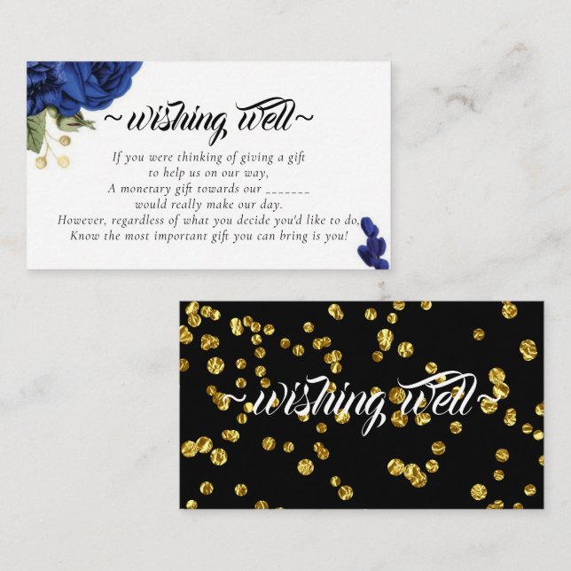 Cartão De Informações Rosas Azuis Desejando Bem para Casamento (Frente/Verso)