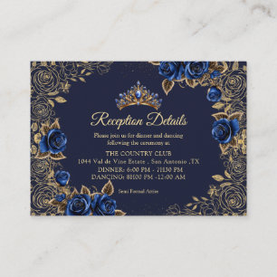 Cartão De Informações Rosas Azul Naval Tiara Dourada Quinceañera