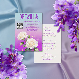 Cartão De Informações Rosas com Efeito Ombre em Aquarela Azul Roxo Casam