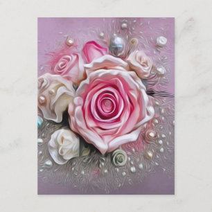Cartão De Informações Rosas Cor-de-Rosa e Pérolas