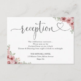 Cartão De Informações Rosas Coração Floral Script Casamento Recepção