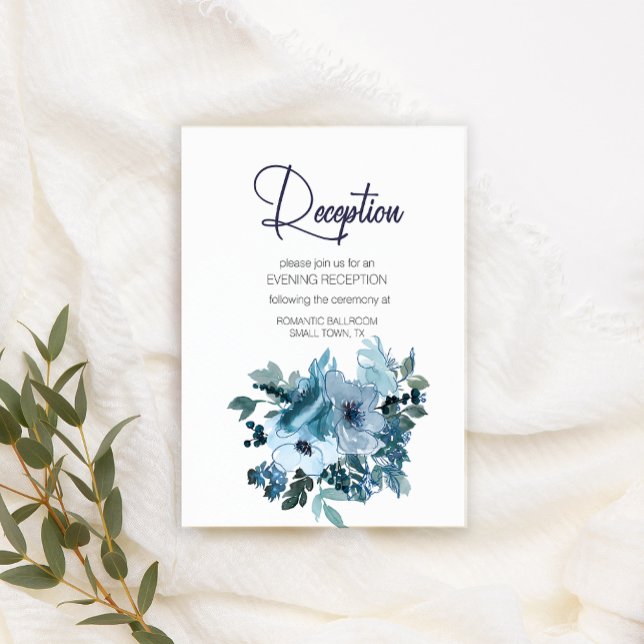 Cartão De Informações Rosas de Aquarela Azul Pastel Casamento (Criador carregado)