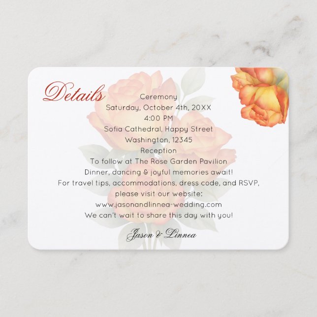 Cartão De Informações Rosas de Aquarela Elegantes Pastel Pétalas (Frente)