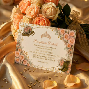 Cartão De Informações Rosas de Pêssego Ocidental Dourado País Quinceañer