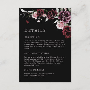 Cartão De Informações Rosas em Aquarela Detalhes Florais Pretos