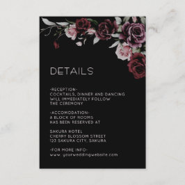 Cartão De Informações Rosas em Aquarela Detalhes Florais Pretos