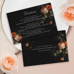Cartão De Informações Rosas Florais Dark Direções de Casamento de Mest