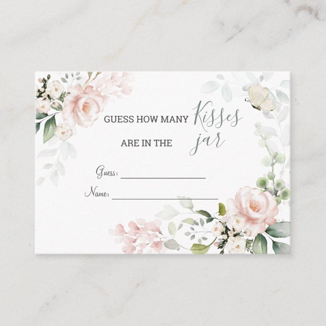Cartão De Informações Rosas Rosa Dobram Quantos Beijos no Jogo do Jar (Frente)
