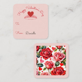 Cartão De Informações Rosas Rosa e Vermelhas Coroa de Coração Sala de Au