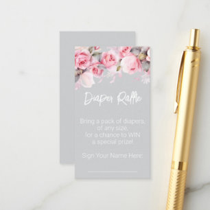 Cartão De Informações Rosas Rosas Florais Cinza Baby Shower Rifas de Fra