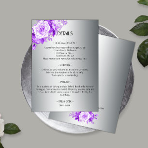 Cartão De Informações Rosas Roxas da Elegância Romântica Casamento Prata