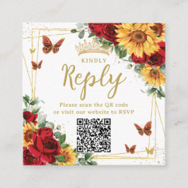 Cartão De Informações Rosas vermelhas Sunflower Quinceanera RSVP Código