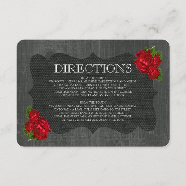 Cartão De Informações Rosas Vermelhos Folha Gótica Invólucro de Casament (Frente)