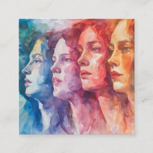 Cartão De Informações Rostos de Mulheres - Pintura em Aquarela