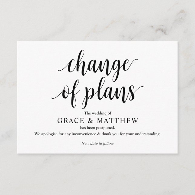 Cartão De Informações Roteiro Russo, Preto, Adiamento de Casamento, Edit (Frente)