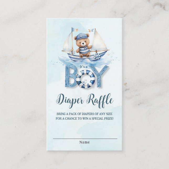 Cartão De Informações Rótulo de Fralda de Bebê-Urso Náutico (Frente)