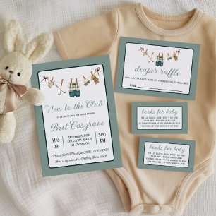 Cartão De Informações Roupas de golfe, novo no clube Baby Shower