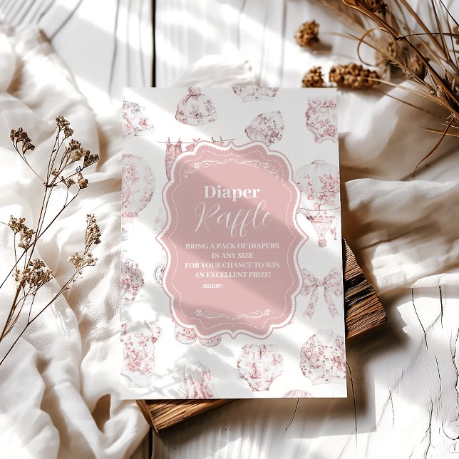 Cartão De Informações Roupas Rosa Toile De Jouy Diapper Raffle (Criador carregado)