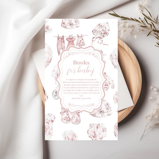 Cartão De Informações Roupas Rosa Toile De Jouy  Livros para Bebê (Criador carregado)