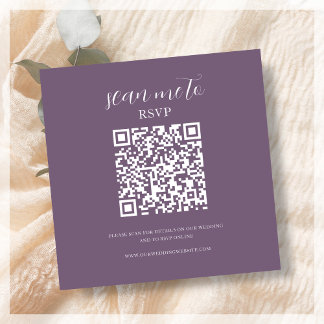 Cartão De Informações Roxa | Código QR de RSVP de Casamento