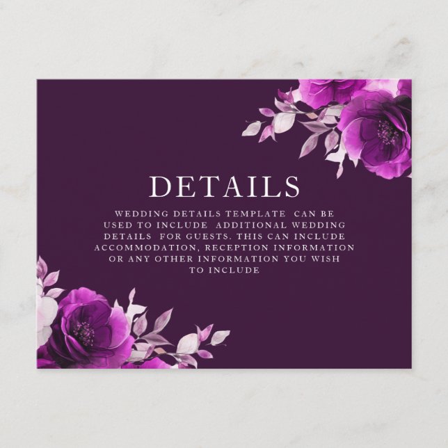 Cartão De Informações Roxo Ametista & Índigo, Detalhes do Casamento Viol (Frente)