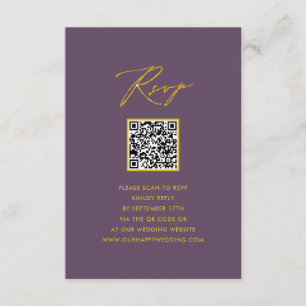 Cartão De Informações Roxo Elegante Script Minimalista QR Casamento RSVP