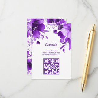 Cartão De Informações Roxo Flores em Aquarela Chá de Noiva QR PERSONALIZ