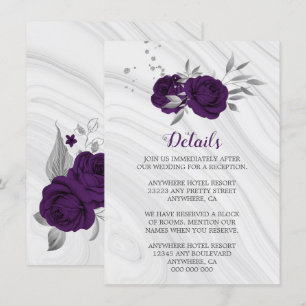 Cartão De Informações roxo real detalhes em mármore floral cinza pratead