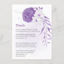 Cartão De Informações roxo romântico e floral branco