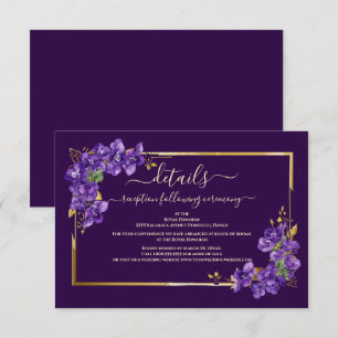 Cartão De Informações Roxo Violeta Floral Elegante Moldura Dourada
