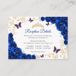 Cartão De Informações Royal Blue Gold Quinceanera Reception Details