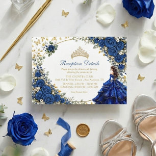 Cartão De Informações Royal Blue Golden Butterflies Quinceañera 