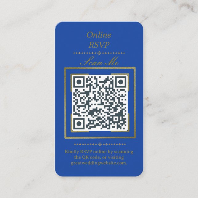 Cartão De Informações Royal Blue | Photo Online RSVP QR Code Wedding  (Frente)